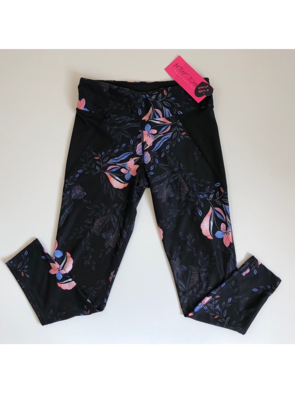 Betsey Johnson Black Leggings with Pink and Blue Floral Print